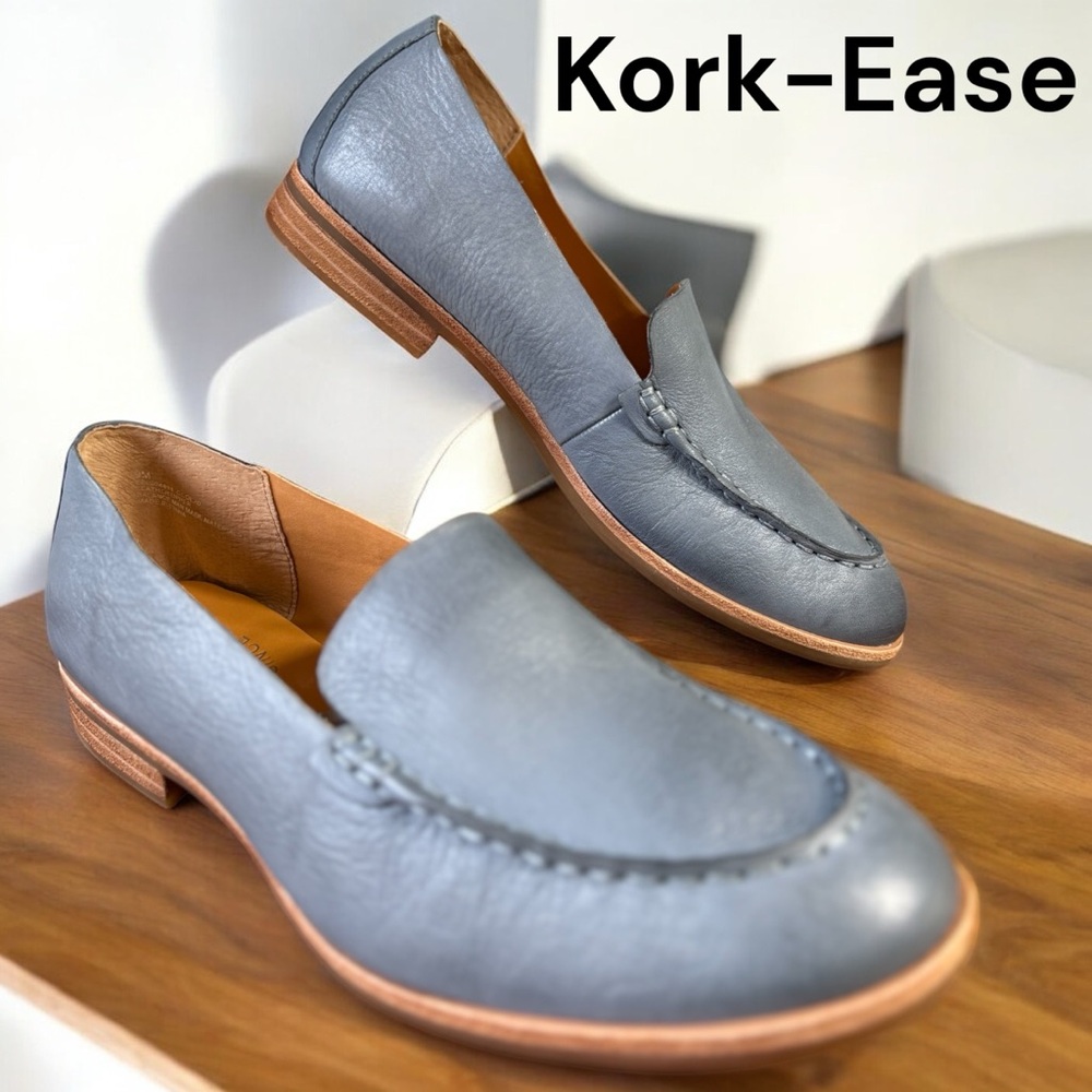 Kork-Ease Light Gray/Blue Leather Loafers